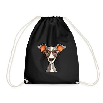 Italian Greyhound Dog Breed Watercolor Cartoon Kaw - Drawstring Bag - black - Front