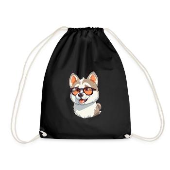 Husky Chien Race Aquarelle Dessin Animé Kawaii Lunettes - Sac de sport léger - noir - Devant