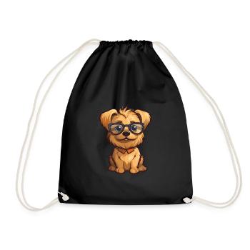 Norfolk Terrier Dog Breed Watercolor Cartoon Kawai - Drawstring Bag - black - Front