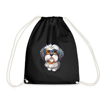 Havanese Dog Breed Watercolor Cartoon Kawaii Glass - Drawstring Bag - black - Front