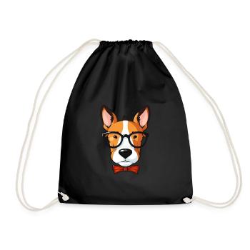 Miniature Bull Terrier Dog Breed Watercolor Cartoo - Drawstring Bag - black - Front