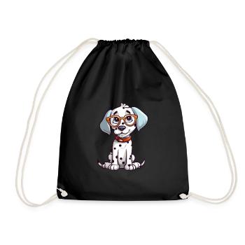 Dalmatian Dog Breed Watercolor Cartoon Kawaii Glas - Drawstring Bag - black - Front