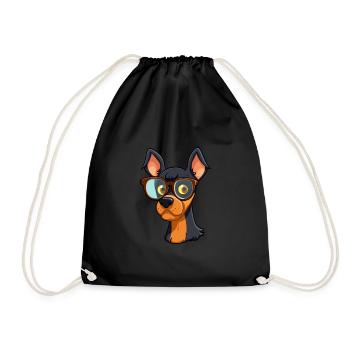 Doberman Pinscher Dog Breed Watercolor Cartoon Kaw - Drawstring Bag - black - Front