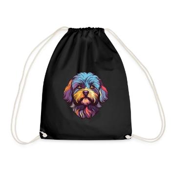 Shih-Poo Dog Breed Watercolor Cartoon Kawaii Color - Drawstring Bag - black - Front