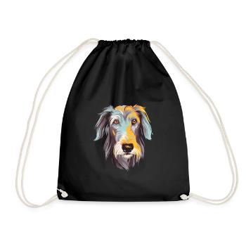 Scottish Deerhound Dog Breed Watercolor Cartoon Ka - Drawstring Bag - black - Front
