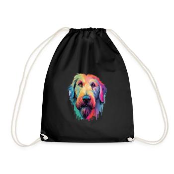 Irish Wolfhound Dog Breed Watercolor Cartoon Kawai - Drawstring Bag - black - Front