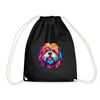 Lhasa Apso Dog Breed Watercolor Cartoon Kawaii Col - Drawstring Bag - black - Front