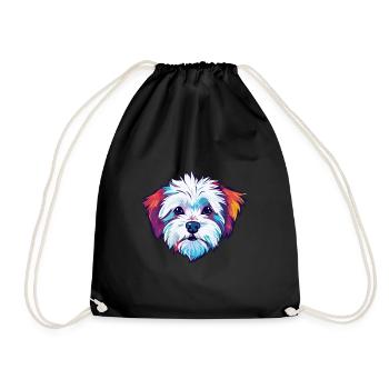 Malteser Hund Rasse Aquarell Karikatur Kawaii Colorf - Turnbeutel - Schwarz - Vorne
