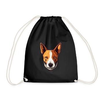 Basenji Dog Breed Watercolor Cartoon Kawaii Colorf - Drawstring Bag - black - Front