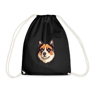 Akita Dog Breed Watercolor Cartoon Kawaii Colorful - Drawstring Bag - black - Front