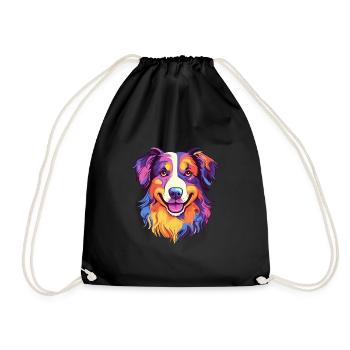 Australian Shepherd Dog Breed Watercolor Cartoon K - Drawstring Bag - black - Front