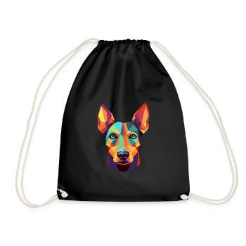 Doberman Pinscher Dog Breed Watercolor Cartoon Kaw - Drawstring Bag - black - Front