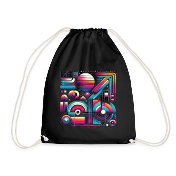 Neon Retro Wave Abstract - Drawstring Bag - black - Front