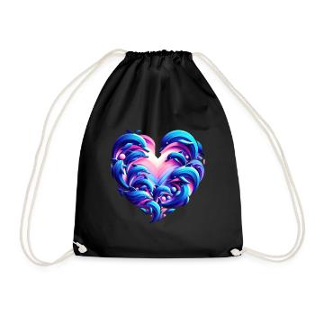 Dolphin Love Heart Fusion - Drawstring Bag - black - Front