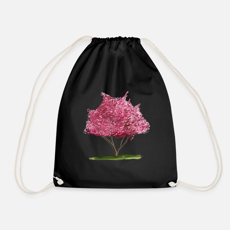Cherry Sakura Pink Floral Tree - Drawstring Bag - black