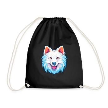 American Eskimo Dog Breed Watercolor Cartoon Kawai - Drawstring Bag - black - Front