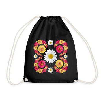 Zinnias daisy floral design zinnia blossom floral - Drawstring Bag - black - Front