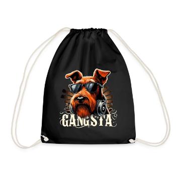 Irish Terrier Gangsta Gangster Dog Gift - Drawstring Bag - black - Front