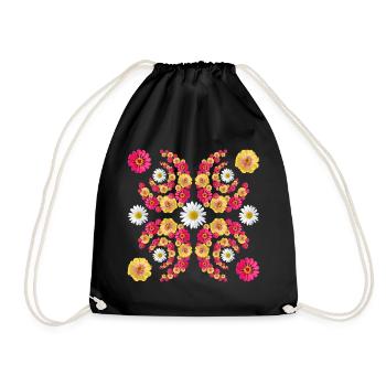 Zinnia daisy floral pattern floral zinnias blossom - Drawstring Bag - black - Front