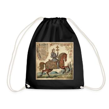 Ritter auf dem Pferd, Mittelalter - Turnbeutel - Schwarz - Vorne