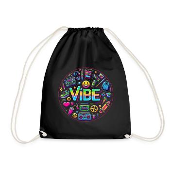 Retro Vibe: Neon Buzz - Drawstring Bag - black - Front