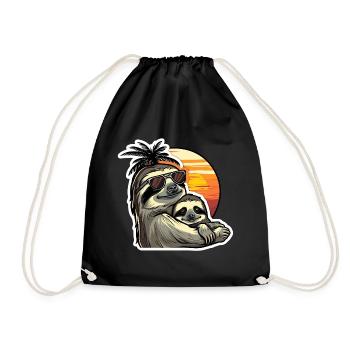 Sloth Dad Son Sloths Fathers Lazy Sleeping - Drawstring Bag - black - Front