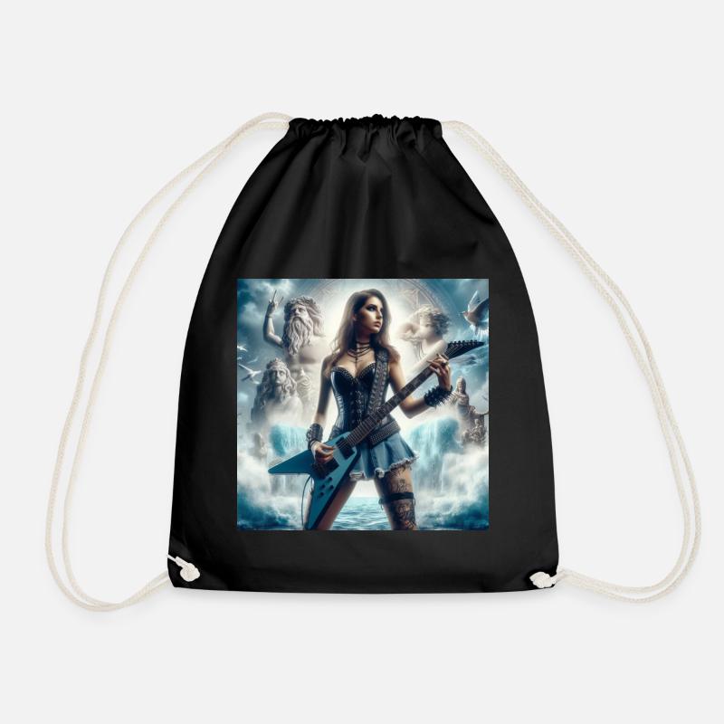 Guitarist with Poseidon - Drawstring Bag - black