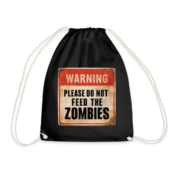 Warning Don't Feed Zombies Warning Sign - Drawstring Bag - black - Front