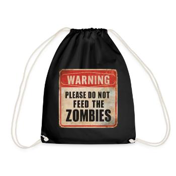Warning Don't Feed Zombies Warning Sign - Drawstring Bag - black - Front