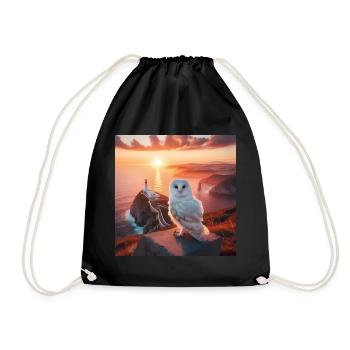 A white owl against the background of the sea. - Drawstring Bag - black - Front