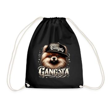 Kleinspitz Spitz Gangsta Gangster Hund Geschenk - Turnbeutel - Schwarz - Vorne