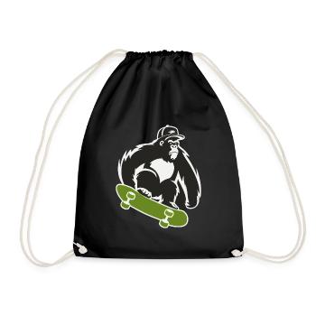 Skateboard Skateboarder Skater Gorilla Affe Tier - Turnbeutel - Schwarz - Vorne