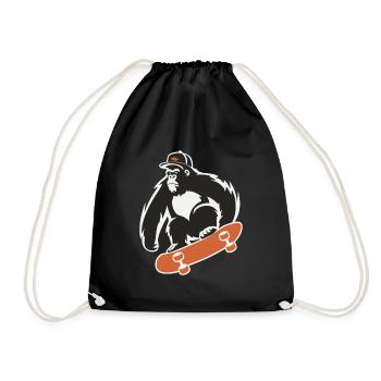 Skateboard Skateboarder Skater Gorilla Affe Tier - Turnbeutel - Schwarz - Vorne
