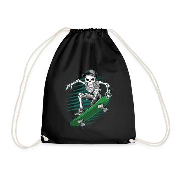 Skeleton Skull Skateboarder Skater - Drawstring Bag - black - Front