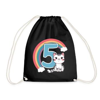 Süße Katze - 5. Geburtstag - 5 Jahre - Turnbeutel - Schwarz - Vorne