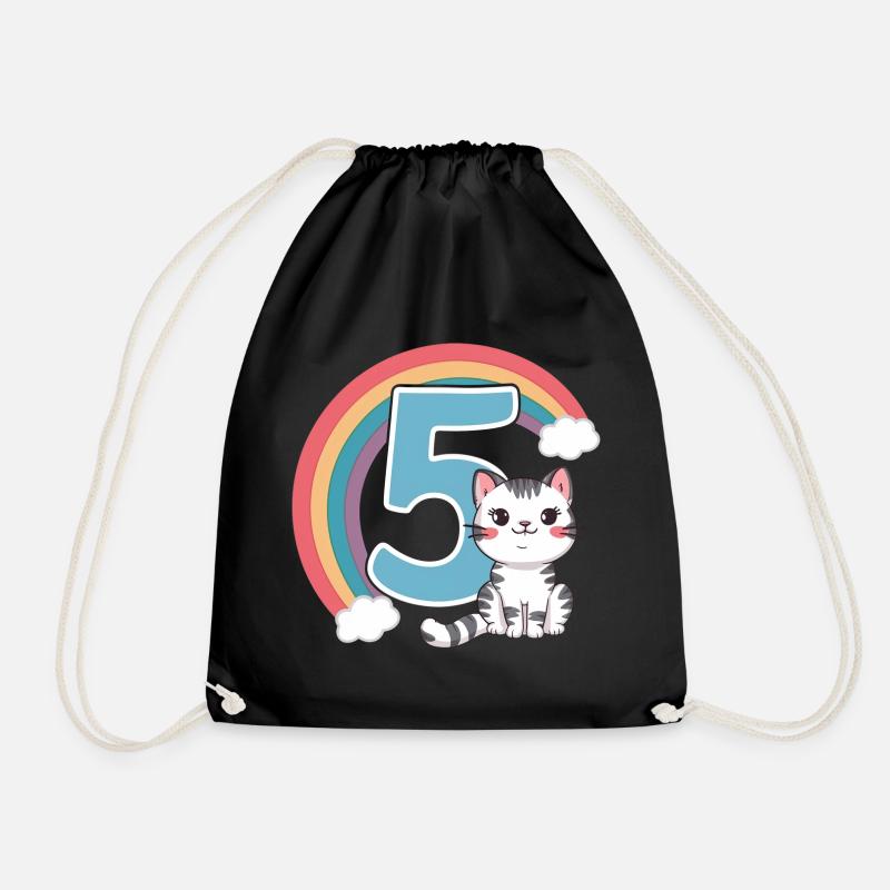 Cute Cat - 5th Birthday - 5 Years - Drawstring Bag - black