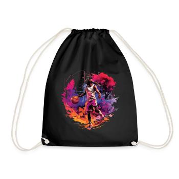 Basketball player surrounded by sunset, illustration - Drawstring Bag - black - Front