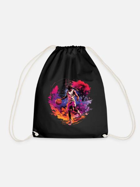 Basketball player surrounded by sunset, illustration - Drawstring Bag - black