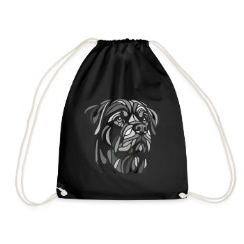 Rottweiler head, geometric art, black and white - Drawstring Bag - black - Front