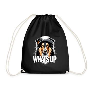 Collie Was geht Gangsta Gangster Hund Geschenk - Turnbeutel - Schwarz - Vorne