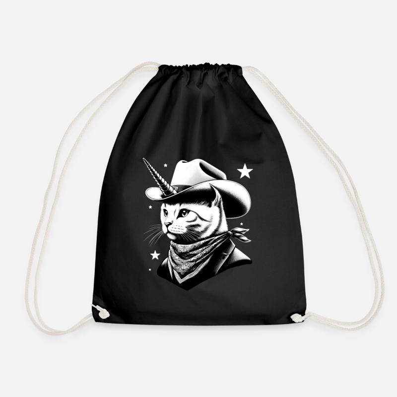 Cowboy cat-unicorn - Drawstring Bag - black