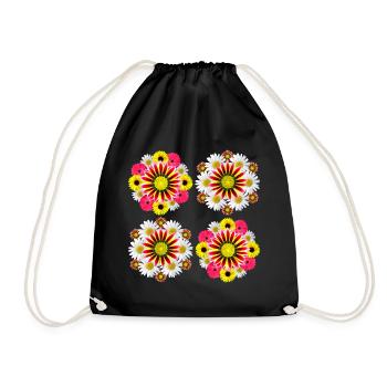 Gazania Daisies Sunflowers Blossom Floral Design - Drawstring Bag - black - Front