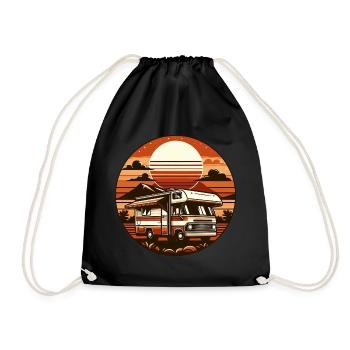 Caravane Camping Vacances Vintage Rond Coucher de soleil - Sac de sport léger - noir - Devant