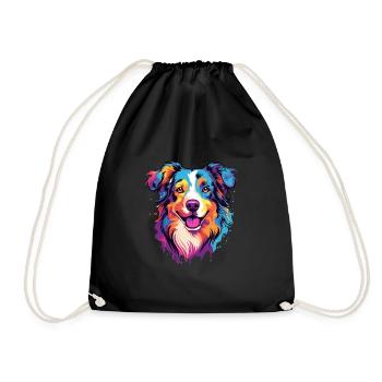 Australian Shepherd Dog Breed Watercolor Cartoon K - Drawstring Bag - black - Front