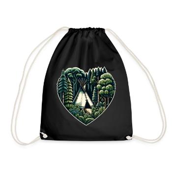 Living close to nature with a teepee tent in the forest - Drawstring Bag - black - Front