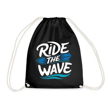 Ride the wave Surfing Surfboard Summer Holiday - Drawstring Bag - black - Front