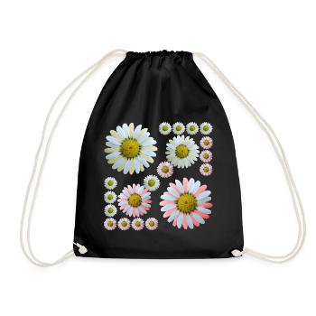 florales Blumenmuster Margeriten Blume Blumenranke - Turnbeutel - Schwarz - Vorne