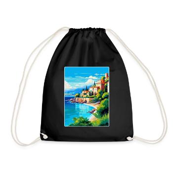 Côte d Azur Frankreich Vintage Reiseplakat Souvenir - Turnbeutel - Schwarz - Vorne