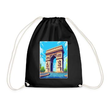 Arc De Triomphe Paris France Vintage Travel Poster - Drawstring Bag - black - Front