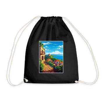 Puerto Rico Caribbean Vintage Travel Poster - Drawstring Bag - black - Front
